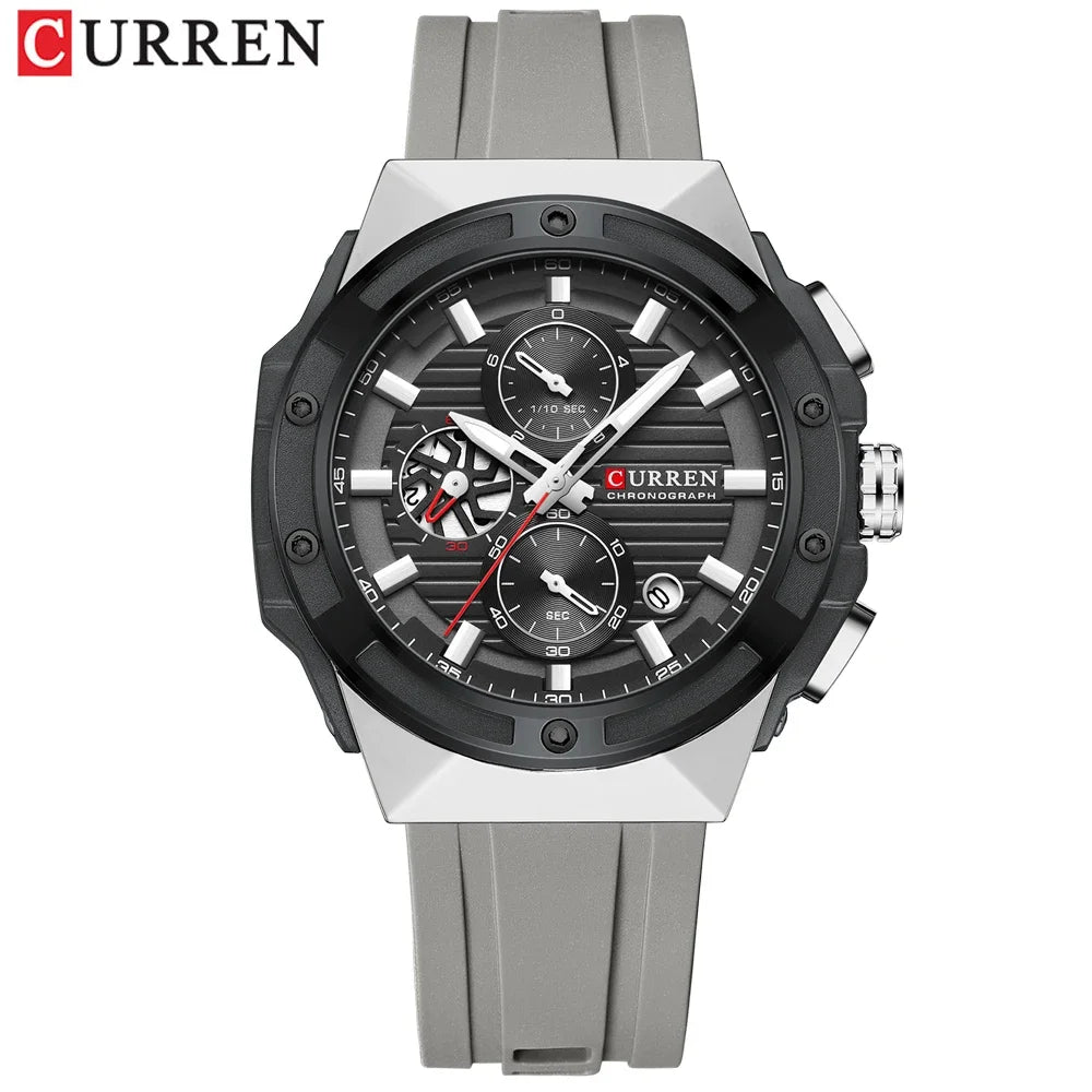 luckacco curren fashionable sports multifunctional chronograph quartz watch with silicone strap creative design dial luminous hands