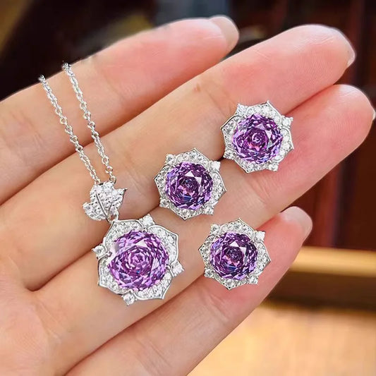Luckacco Valuable Lab Jade Diamond Jewelry set 925 Sterling Silver Engagement Wedding Rings Earrings Necklace For Women Bridal Party Gift