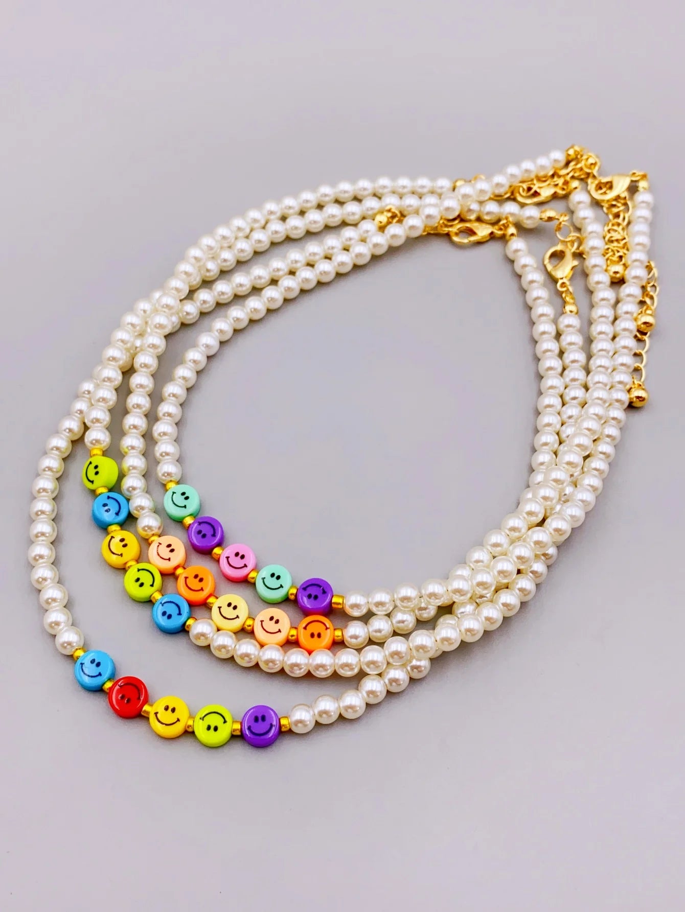 luckacco charming acrylic pearl necklace with colorful smiling beads for women necklace for women