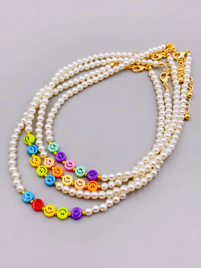 Luckacco Charming Acrylic Pearl Necklace with Colorful Smiling Beads for Women necklace for women