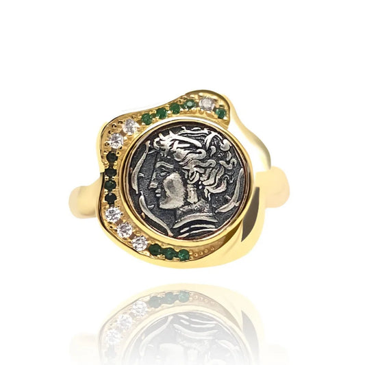 Luckacco New Ancient Coin Rings Female Niche High Luxury Light Luxury Mizunami Fairy Ancient Coin Rings Street PartyFashionBanquetJewelry