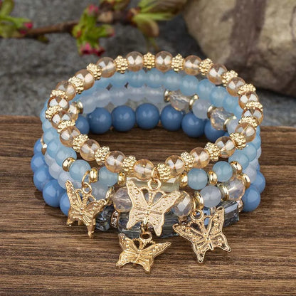 Luckacco 4Pcs Bohemian Butterfly Charm Bracelet Set For Women Crystal Beads Chain Bangle Female Fashion Party Jewelry Gift