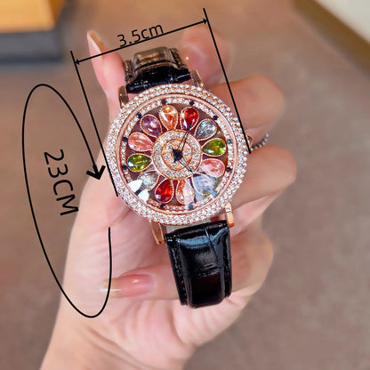Luckacco 1pc Dazzling And Fashionable Women's Quartz Watch With Colorful Rhinestone Inlay, Featuring An Alluring Rotatable Dial, Durable