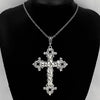 Luckacco Gothic cross, Gothic black style hollow cross pendant necklace, punk cool necklace, large cross silver tone necklace
