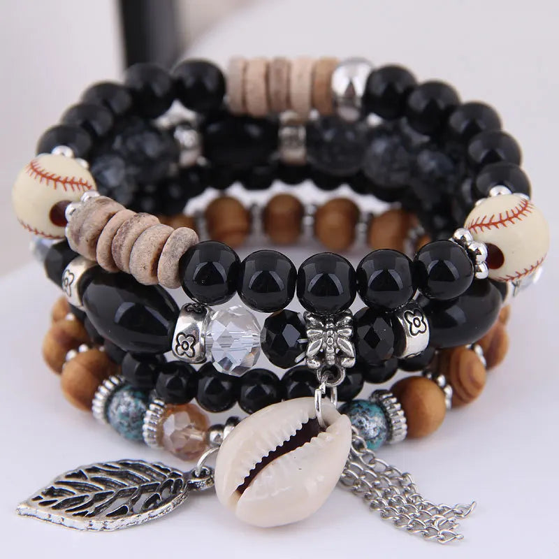 luckacco diezi korean ethnic bohemian crystal beads leaves charm bracelets for women girls elastic rope wrap bracelet pulseira feminina