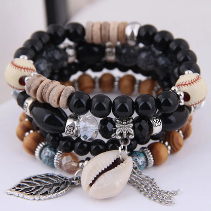 Luckacco DIEZI Korean Ethnic Bohemian Crystal Beads Leaves Charm Bracelets For Women Girls Elastic Rope Wrap Bracelet Pulseira Feminina