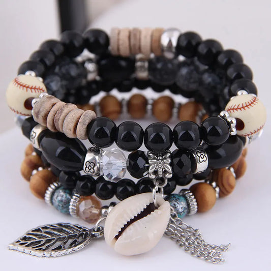 Luckacco DIEZI Korean Ethnic Bohemian Crystal Beads Leaves Charm Bracelets For Women Girls Elastic Rope Wrap Bracelet Pulseira Feminina