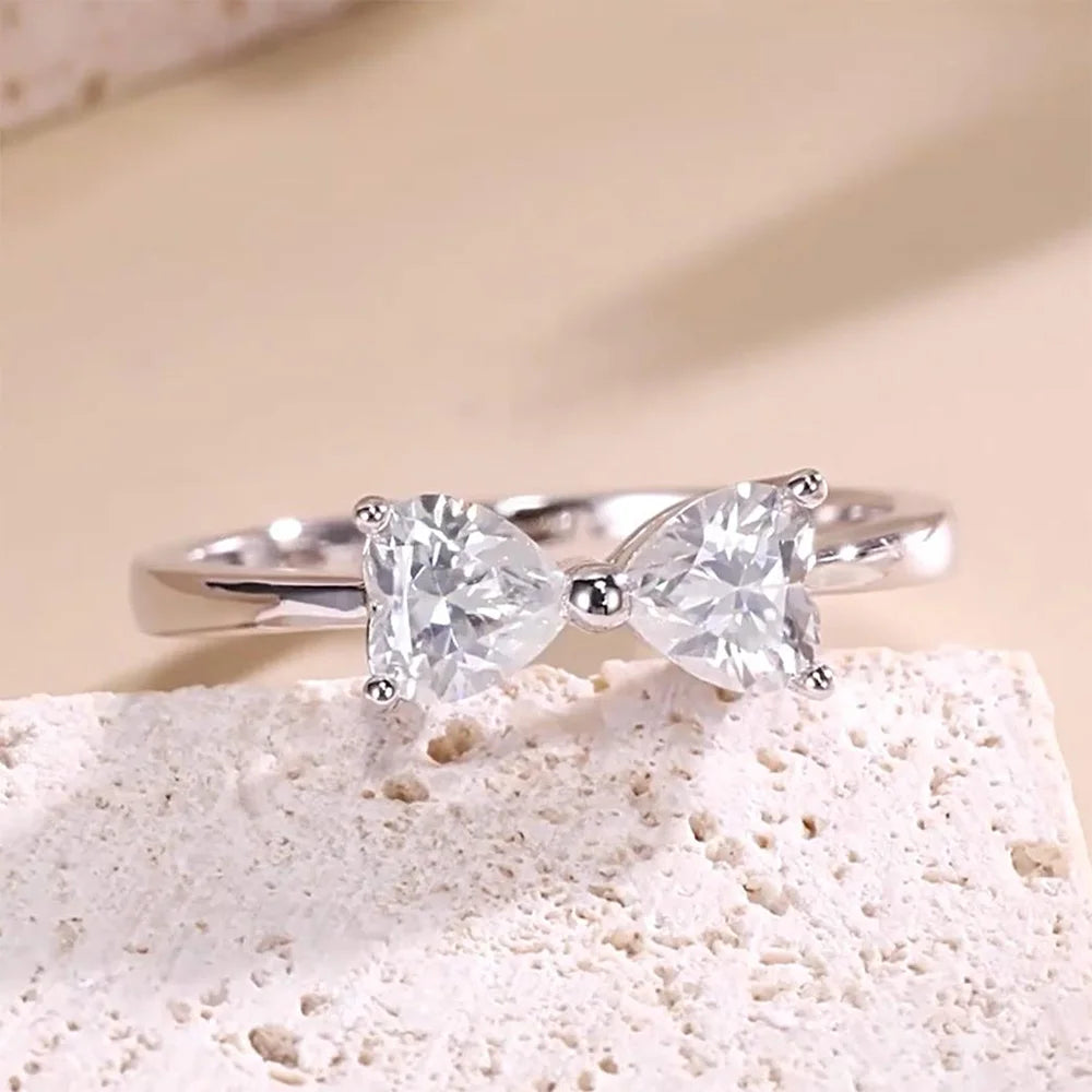 luckacco serenity 1ct heart cut d color moissanite rings for women wedding bridal 100% s925 sterling silver butterfly eternity rings gra