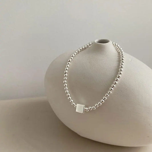 Luckacco New 925 Silver Geometric Bead Punk Peace of Mind Words Irregular String Bracelet For Woman Girl Fashion Jewelry Gift Dropship