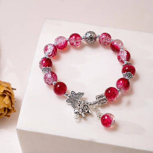 Luckacco Fashion Ice crack Gradient Beaded Bracelet for Women Vintage Handmade Butterfly Elephant Bracelet Valentine's Jewelry Gifts