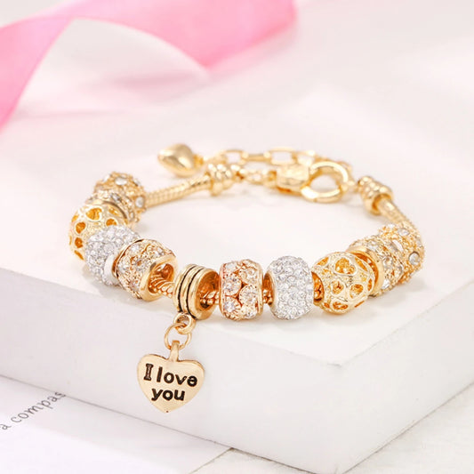 Luckacco 1PC Women's Fashion Pan Family DIY Multi Element Love Beaded Bracelet Date Travel Banquet Party Holiday Dressing Gift