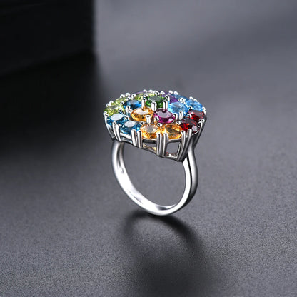 Luckacco Natural Colorful Gemstone 925 Sterling Silver Rings Genuine Multicolor Gemstone Elegant Style Fine Jewelry Women Wedding Rings