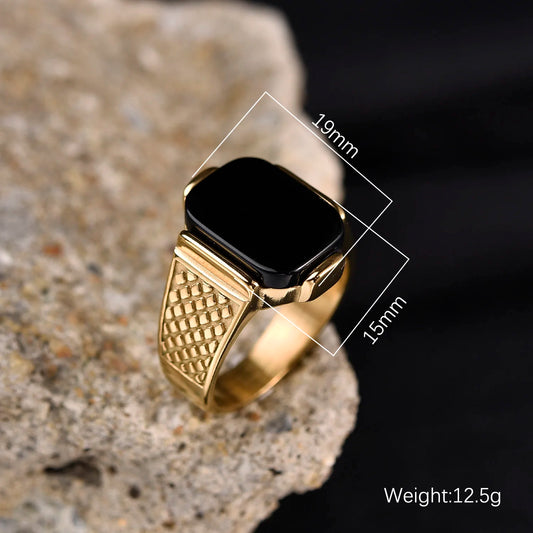 Luckacco R3351g Men's High Quality Vintage Stainless Steel Gemstone Styles Ring Jewelry