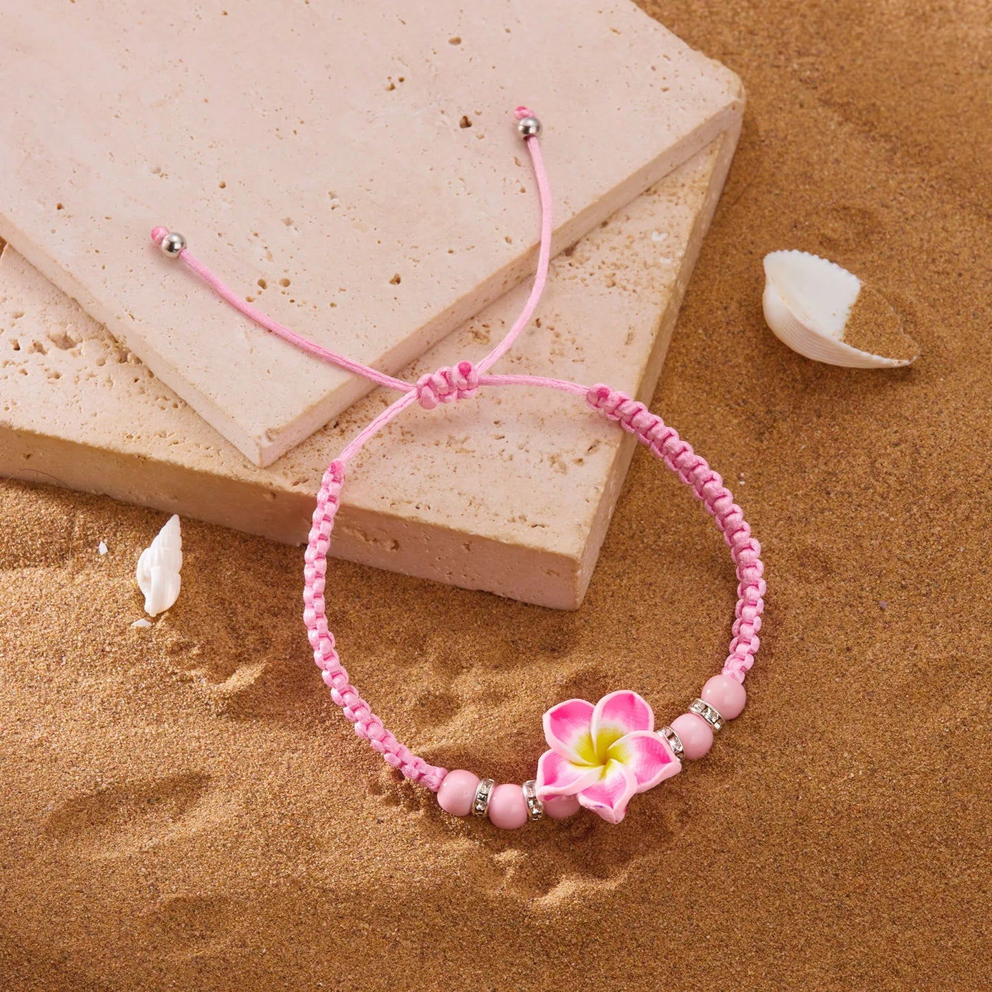 luckacco 2025 new bohemian colorful big flower polymer clay bracelet for women charm handmade woven bangles summer beach jewelry gift
