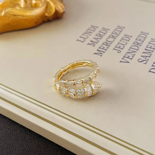 Luckacco 2025 New in Snake Bone Open Ring for Women Shiny Cubic Zirconia Copper Rings Couple Funny Party Jewelry Gifts