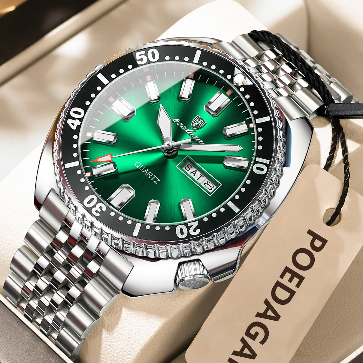 luckacco poedagar business men watch date week waterproof luminous luxury man wristwatch sports stainless steel men's quartz watches male