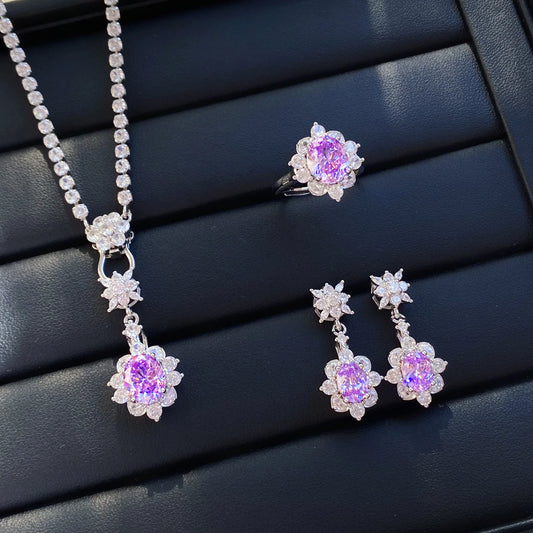 Luckacco Valuable Lab Jade Diamond Jewelry set 925 Sterling Silver Engagement Wedding Rings Earrings Necklace For Women Bridal Party Gift