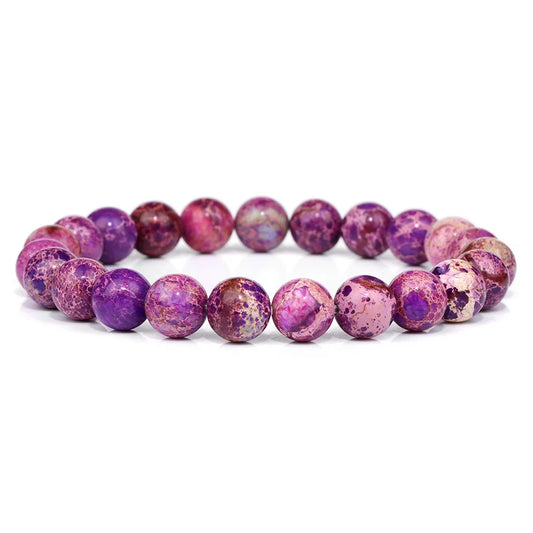 Luckacco Purple Stone Bracelet 8mm Natural Stone Fire Dragon Agates Amethysts Fluorite Jasper Beads Elastic Bracelets For Women Men