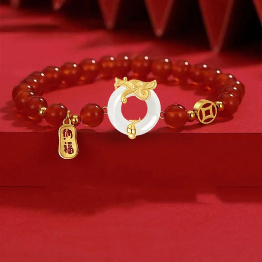 Luckacco 2024 Chinese Style Zodiac Dragon Bracelet For Women Men Brings Wealth Health and Good Luck Red Beaded Couple Bracelet Jewelry Gi