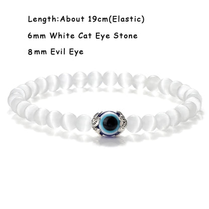 Luckacco Natural Cat Eye Stone Bracelet & Bangle for Women Brief White Pink Opal Beads Yoga Balance Jewelry Lucky Wristband Handmade Gift