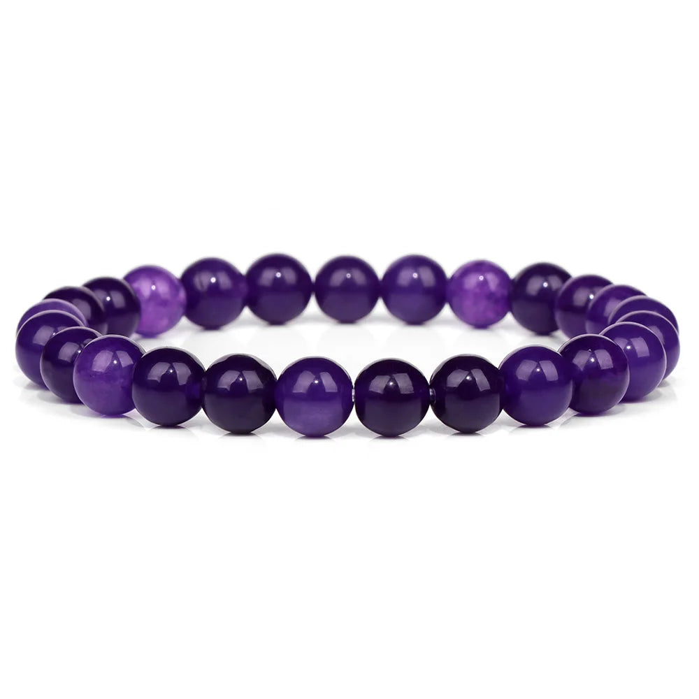 luckacco purple stone bracelet 8mm natural stone fire dragon agates amethysts fluorite jasper beads elastic bracelets for women men