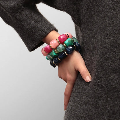 Luckacco New Acrylic Irregular Geometric Handmade Elastic Bracelet for Woman Man Colorful Beaded Statement Bracelets Unique Jewelry Gift