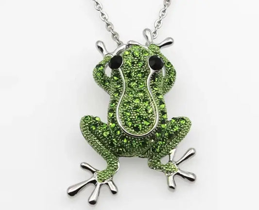 Luckacco picks Luxury Green Crystal Frog Brooch Animal Brooches Pins For Women Dress Coat Accessories Jewelry Gift
