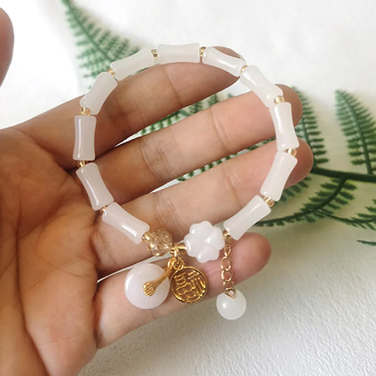Luckacco DIY Oriental Ethnic Style Blessing Bracelet Step by Step, White as Jade Bracelet, High end Business Gift Versatile