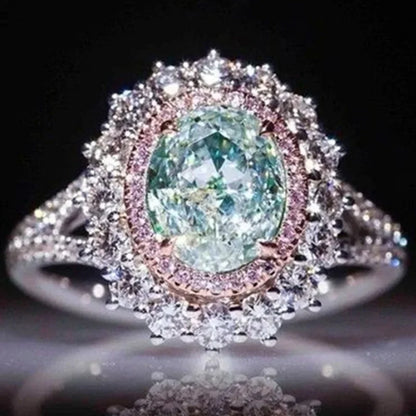 Luckacco Luxurious Silver Color Inlaid Pink Zircon Multicolour Stones Rings for Women Shining Engagement Wedding Rings Jewelry