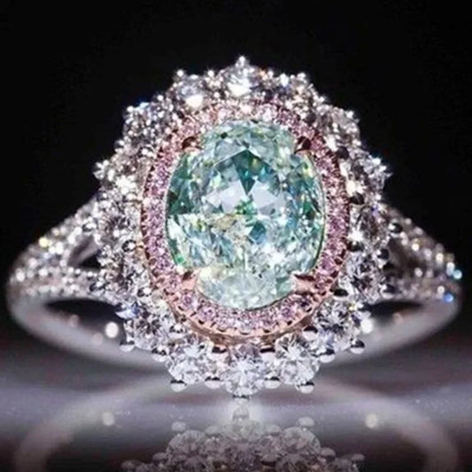 Luckacco Luxurious Silver Color Inlaid Pink Zircon Multicolour Stones Rings for Women Shining Engagement Wedding Rings Jewelry