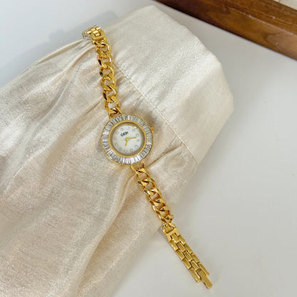 Luckacco Women's Watches 2025 Luxury Elegant Ladies Wrist Watch Gold Rhinestone Quartz Wristwatch Vintage Female Small Clock reloj mujer