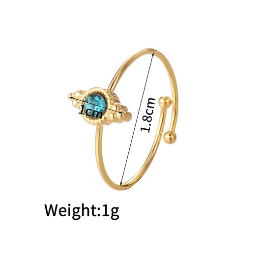 Luckacco Multiple Styles 14K Gold Color Adjustable Ring Stainless Steel Natural Stone Turquoise Zircon Rings For Women Girl Jewelry Gifts