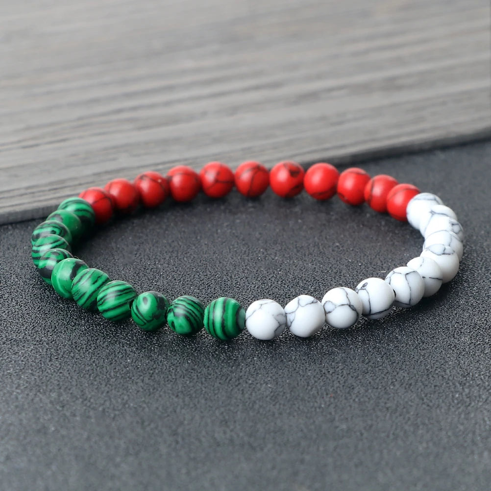 luckacco classic natural stone palestine flag bracelet men women national flag beads bracelet christmas prayer beads worship jewelry gift