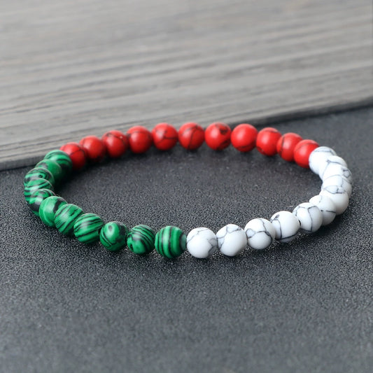 Luckacco Classic Natural Stone Palestine Flag Bracelet Men Women National Flag Beads Bracelet Christmas Prayer Beads Worship Jewelry Gift