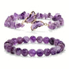 Luckacco 2pc Set Romantic Amethyst Obsidian Quartz Beaded Butterfly Bracelet Women Stretch Bangles Positive Energy Daily Commute