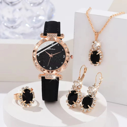 Luckacco Womens Watches 5Pcs Set Luxury Rhinestone Women Fashion Elegant Wristwatch Quartz Watch For Girl WristWatch Bracelet Gift