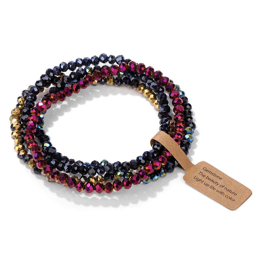 Luckacco Handmade Women Crystal Beaded Bracelet Set 3x4mm Round Glass Beads Stretch Bracelets Female Girls Boho Bangles Jewelry Gift