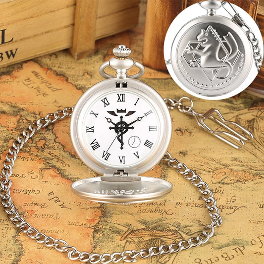 Luckacco Antique Fullmetal Alchemist Quartz Anime Pocket Watch Cosplay Edward Elric Clock Design Pendant Necklace Chain Vintage Chain