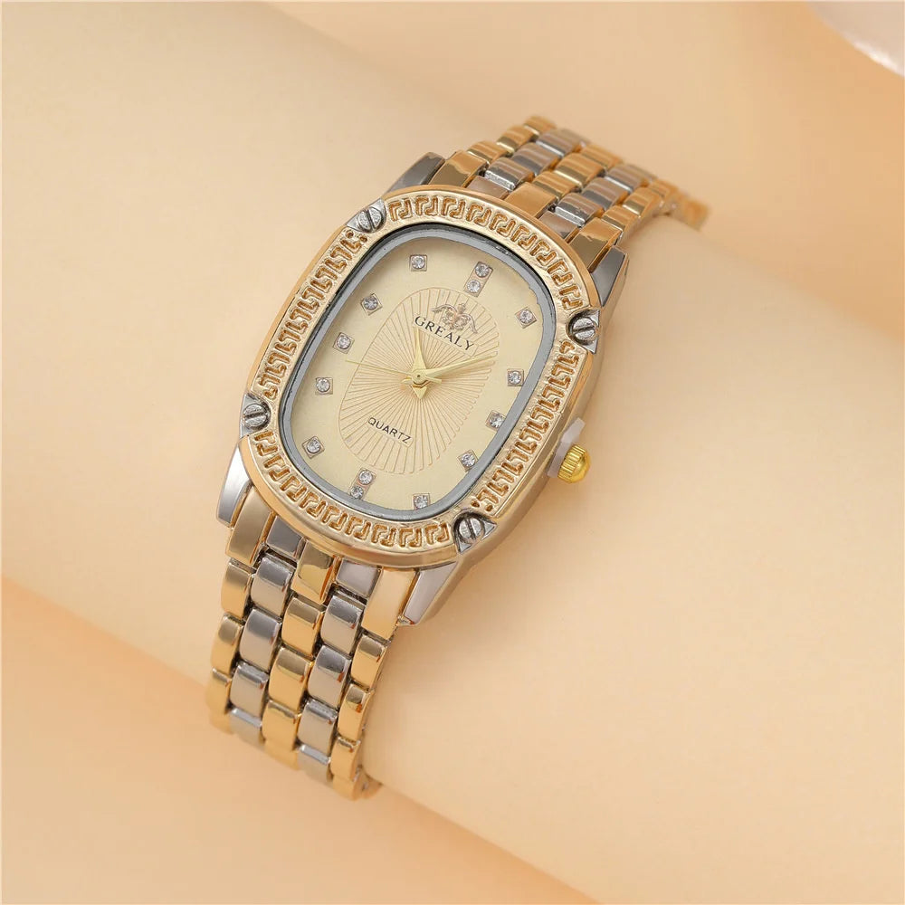 luckacco luxury 2025 women's simple quartz watch casual green diamond set design female dress stainless steel bracelet clock watches