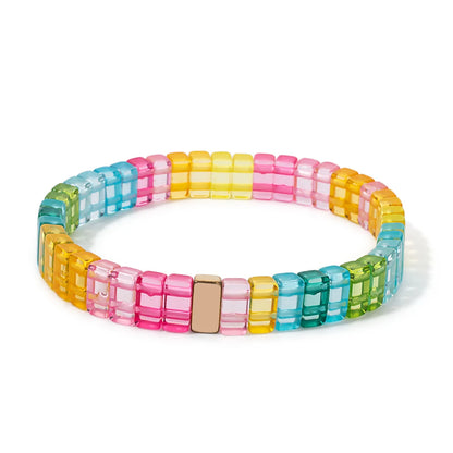 Luckacco 4x8mm Crystal Acrylic Bangle For Women Handmade Rainbow Color Elastic Bracelets