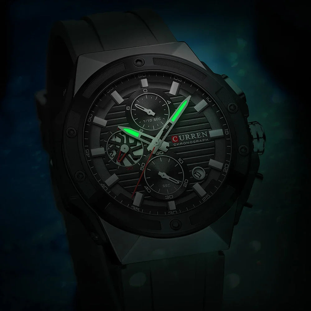 luckacco curren fashionable sports multifunctional chronograph quartz watch with silicone strap creative design dial luminous hands