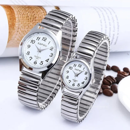 Luckacco Classic Vintage Business Couple Women Men Elastic Gold Sliver Quartz Watch Tide Lovers Couple Bracelet Watches Party Office Gift