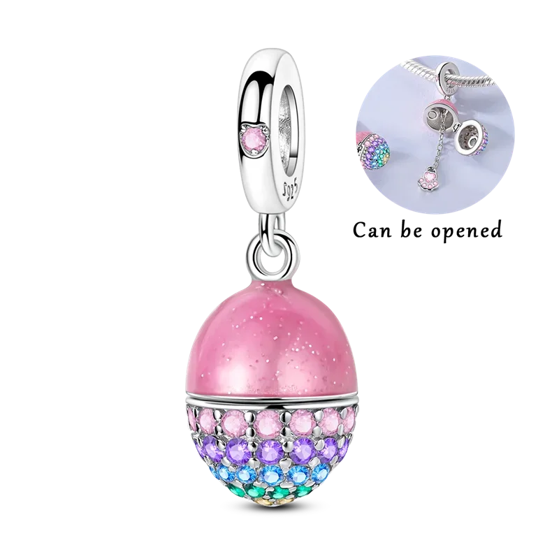 luckacco 925 sterling silver golden charms easter can be opened eggs bead rabbit pendants fit original bracelet diy jewelry gift