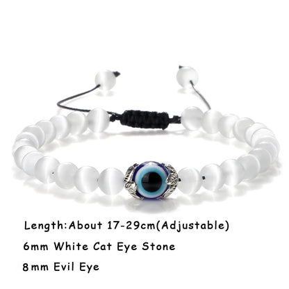 Luckacco Natural Cat Eye Stone Bracelet & Bangle for Women Brief White Pink Opal Beads Yoga Balance Jewelry Lucky Wristband Handmade Gift