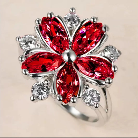 Luckacco Flower Collection ! Exquisite Colorful Cubic Zircon Flower Engagement Ring For Women Party Jewelry Hand Accessories Size 6-10