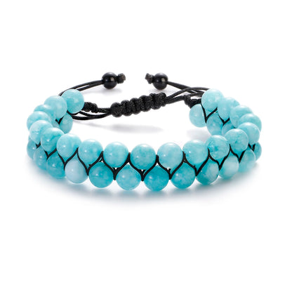 Luckacco Fashion Men Tiger Eye Natutal Stone Beaded Braided Bracelet Bangles Handmade Double Layer Lapis Lazuli Bracelets Hommes