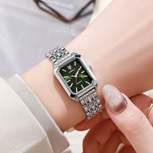 Luckacco 2025 Hot Brand Stainless Steel Strap Watch Women Luxury Gift Quartz Wristwatch Student Fashion Simple Square Quartz Watches
