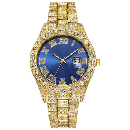 Luckacco Personalized Hip Hop Watch with Shiny Rhinestones for Men, Luxury Clock, Band Length, Iced Steel Belt, 40mm Diameter Glass Dial