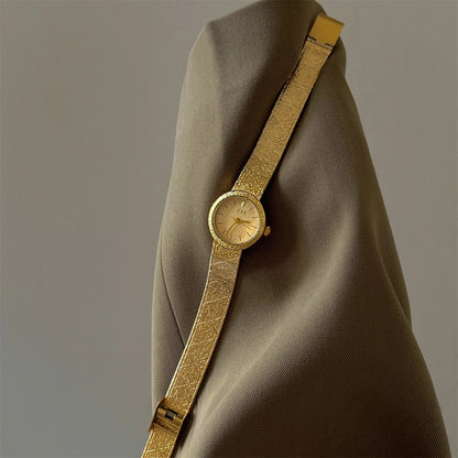 Luckacco 2025 Vintage Woman Quartz Watch Gold Noble Clock Fashion Bracelet Steel Belt Elegant Women Watches Luxury