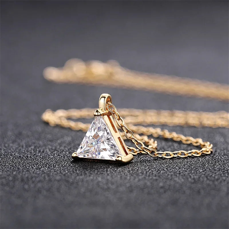 luckacco caoshi brilliant triangular pendant necklace for women exquisite everyday jewelry with simple style fashionable versatile neck